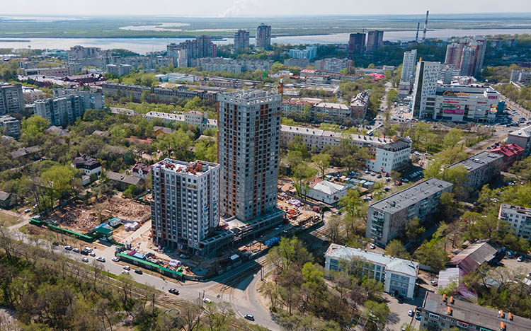 Стройплощадка ЖК «Амурский Квартал» от 13.05.2022 года. Готовность первой очереди 70%